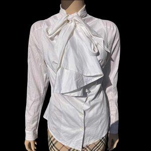 Vivienne Westwood Anglomania White Asymmetrical Button Bib & Tie Blouse Shirt 40